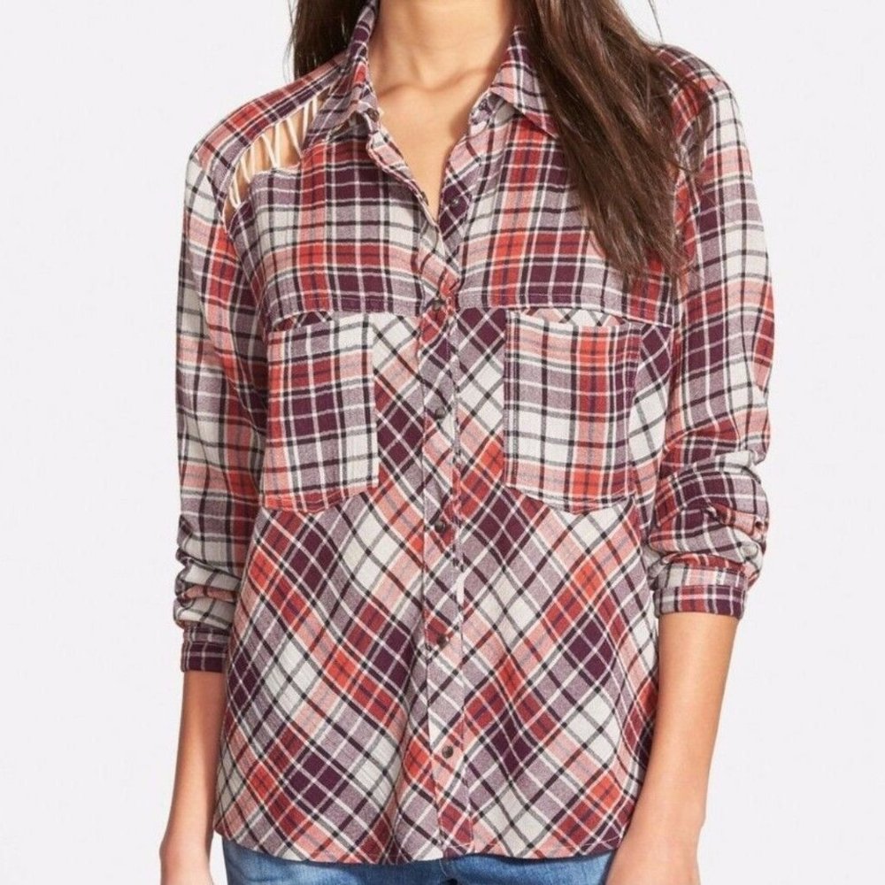 Free People Stitch Detail Plaid Long Sleeve Shirt [medium]